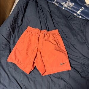 Nike Orange Drawstring Performance Shorts with Swoosh